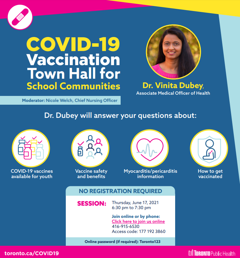 brochure for the covid vaccine town hall - details in above blog post