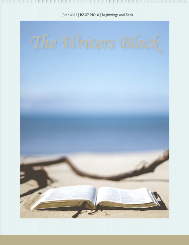 Beach scene with book Writer Block cover